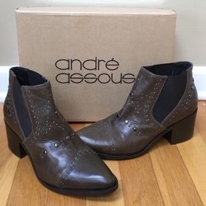 ANDRE ASSOUS ‘Frankie’ Brown Calf Leather Studded Bootie Size 7